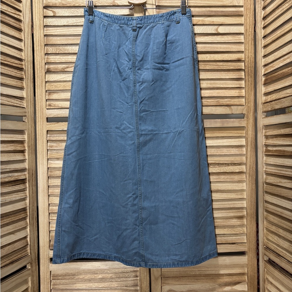 VTG Liz Claiborne Denim Maxi Skirt Size 12 Cottagecore A-Line Modest Long Boho - Picture 2 of 6